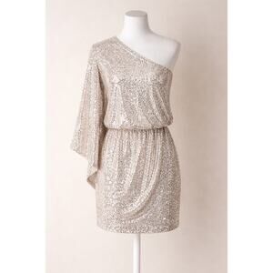 Hailey & Co Silver Sequin One-Shoulder Cocktail Dress | Small